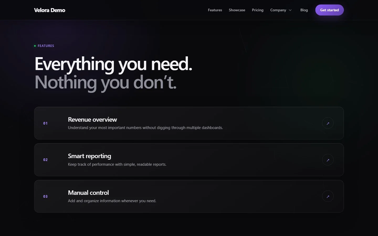 Feature grid with icons and short descriptions